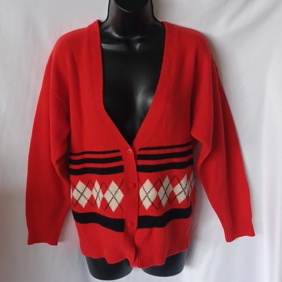 Rafaella Sweaters - Vtg Rafaella Red Plaid Long Sleeve wool/Angora  Cardigan